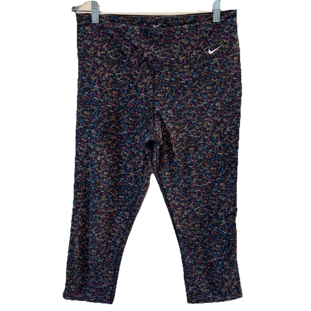 Nike Dri-Fit Cropped Leggings Blue/Purple/Black Leopard Print Women’s Size Large